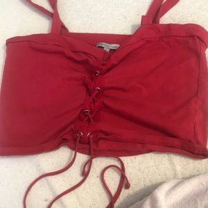 Pink Lace-up Tank Crop Top